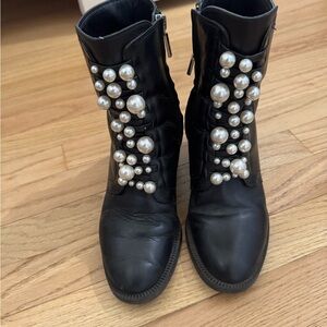 ZARA—Black Pearl-Embellished Ankle Boots